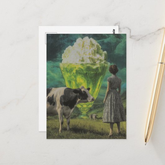 Surreal Limone Yummy-Wüste in der Milchweide Postkarte (Vorderseite/Rückseite Beispiel)