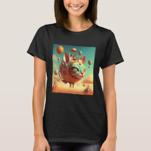 Surreal Magie Metaphysische Katze mit Heißluftball T-Shirt