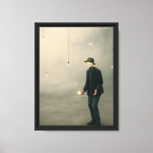 Surreal Man mit Glühbirnen Leinwand Art Print