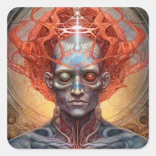 Surreal Man Visionary Art Quadratischer Aufkleber (Vorderseite)