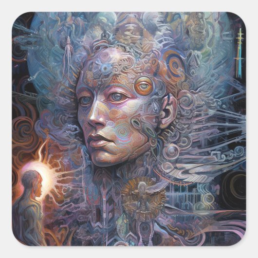 Surreal Man Visionary Art Quadratischer Aufkleber (Vorderseite)