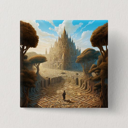 Surreal Maze Burg Fantastische Bergwelten Button (Vorderseite)