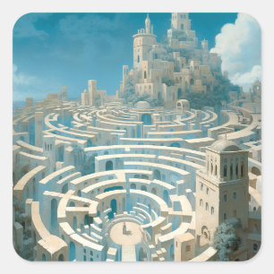 Surreal Maze City Quadratischer Aufkleber