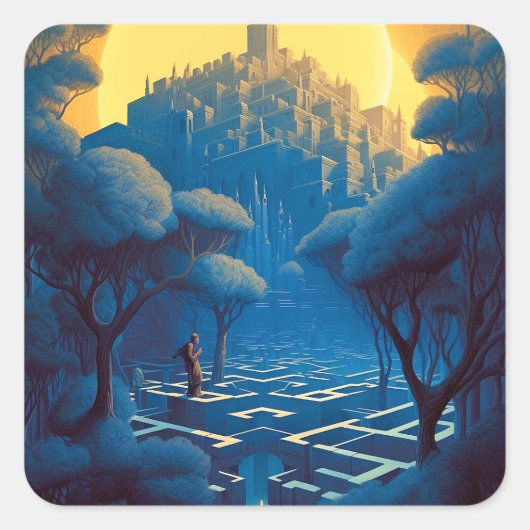 Surreal Maze City Quadratischer Aufkleber (Vorderseite)