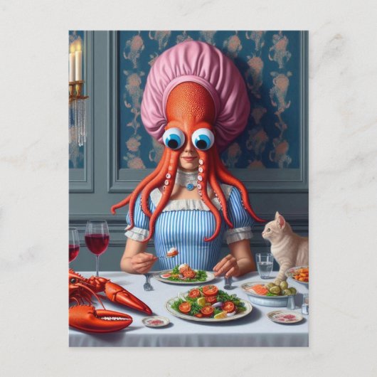Surreal Meeresfrüchte Meeres-Octopus Frau Postkarte (Vorderseite)