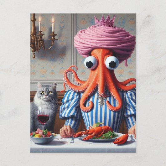 Surreal Meeresfrüchte Meeres-Oktopus Frau Pink Cro Postkarte (Vorderseite)