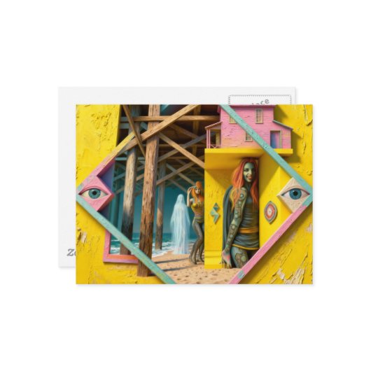 Surreal Mermaids Come To the Pier Once a Year Postkarte (Vorderseite/Rückseite Beispiel)