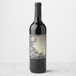 Surreal Moonlit Tree and Rock Landschaft Weinetikett