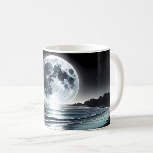 Surreal Moonrise Over Tranquil Ocean Shore Kaffeetasse (VorderseiteRechts)