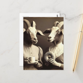 Surreal Morgenkaffee und Bagel Goat Women Postkarte