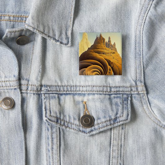 Surreal Mountain City Fantasy Art Button (Beispiel)