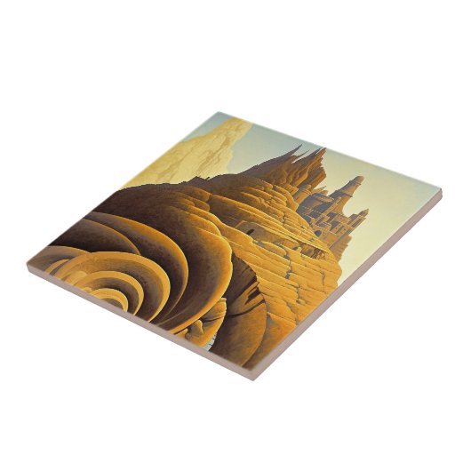 Surreal Mountain City Fantasy Art Fliese (Seite)