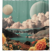 Surreal Mountain Landscape with Planets and Clouds Duschvorhang (Vorderseite)