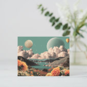 Surreal Mountain Landscape with Planets and Clouds Postkarte (Stehend Vorderseite)