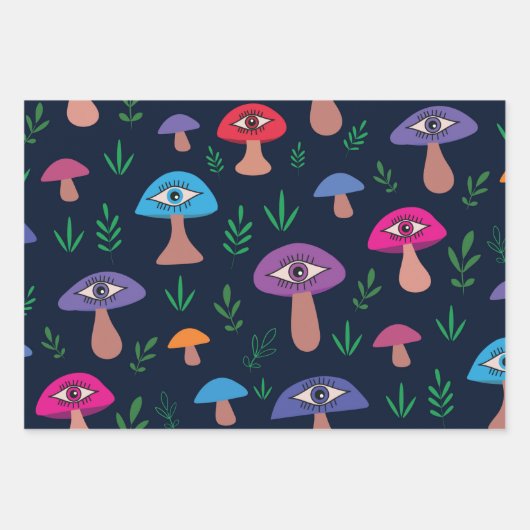 Surreal Mushroom Muster mit Augenmuster Geschenkpapier Set (Vorderseite)