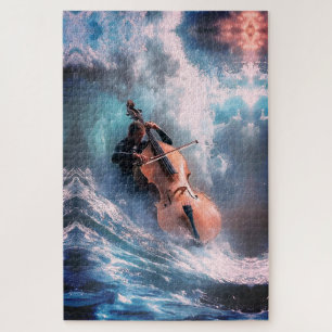 Surreal Music Man spielt Cello in Ocean Waves Puzzle