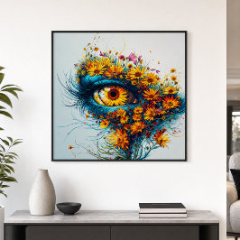 Surreal Mutter Natur Auge Gelb Türkis Wildblumen Poster