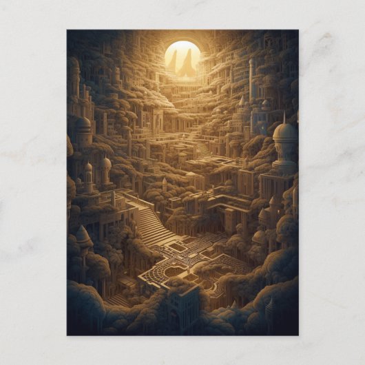 Surreal Mysterium City Fantasy Art Postkarte (Vorderseite)