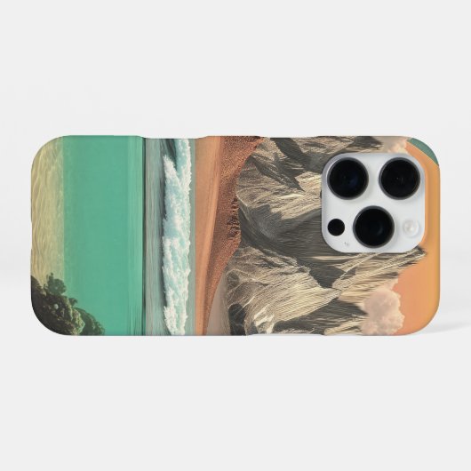 Surreal Ocean and Mountain Landscape with Waves iPhone Hülle (Rückseite (Horizontal))