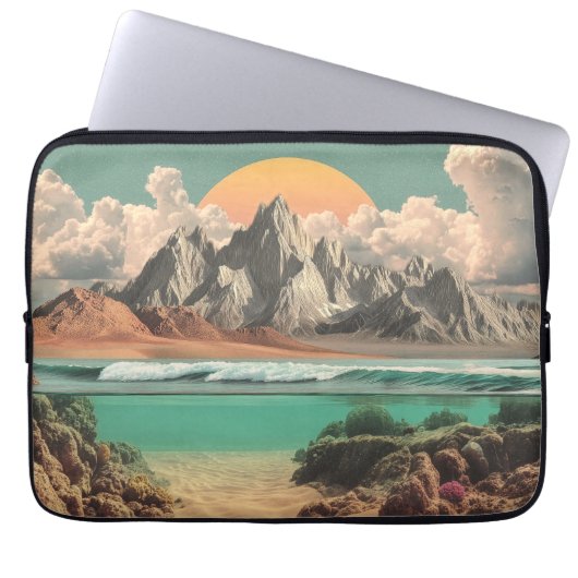 Surreal Ocean and Mountain Landscape with Waves Laptopschutzhülle (Vorderseite)