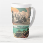 Surreal Ocean and Mountain Landscape with Waves Milchtasse (Rechte Ecke)