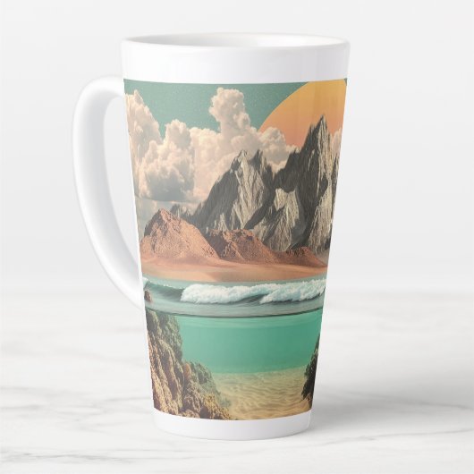 Surreal Ocean and Mountain Landscape with Waves Milchtasse (Linke Ecke)
