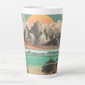 Surreal Ocean and Mountain Landscape with Waves Milchtasse (Vorderseite)