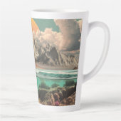 Surreal Ocean and Mountain Landscape with Waves Milchtasse (Rechts)