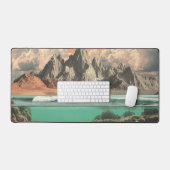 Surreal Ocean and Mountain Landscape with Waves Schreibtischunterlage (Tastatur & Maus)