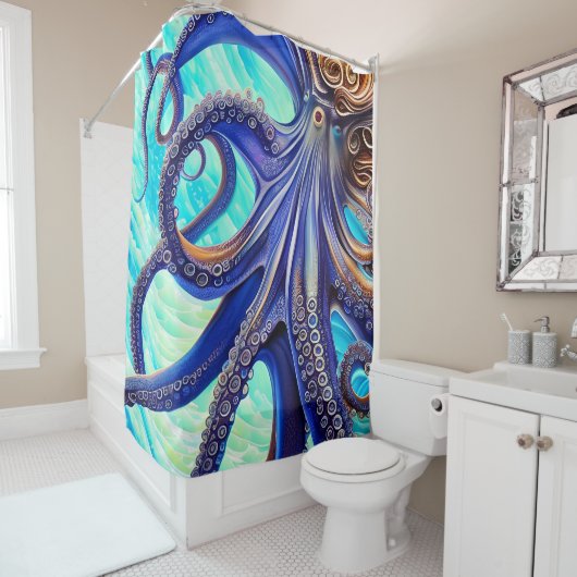 Surreal Octopus Blue Ocean Wave Impressionismus Duschvorhang (Beispiel)