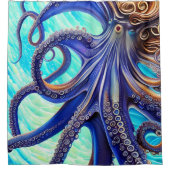 Surreal Octopus Blue Ocean Wave Impressionismus Duschvorhang (Vorderseite)