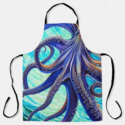 Surreal Octopus Blue Ocean Wave Impressionismus Schürze (Vorderseite)