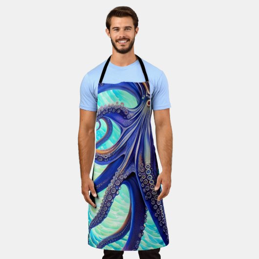 Surreal Octopus Blue Ocean Wave Impressionismus Schürze (Getragen)