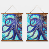 Surreal Octopus Blue Ocean Wave Impressionismus Wandteppich Mit Holzrahmen (Doppelt)