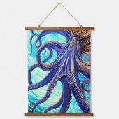 Surreal Octopus Blue Ocean Wave Impressionismus Wandteppich Mit Holzrahmen (Vorderseite 2)