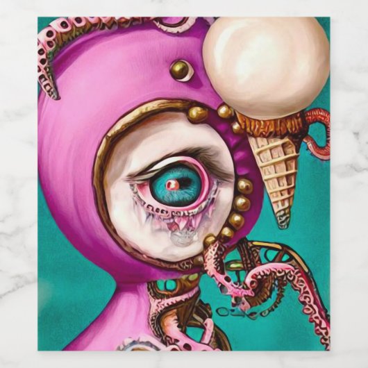 Surreal Octopus Ice Creme Doll Weinetikett (Einzelnes Label)