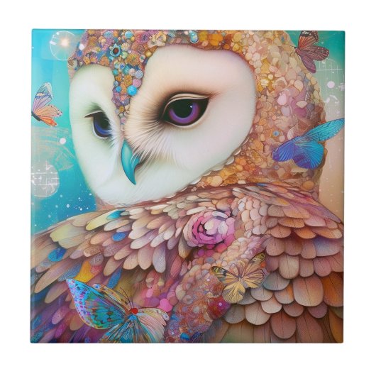 Surreal Owl Fantasy Art Fliese (Vorderseite)
