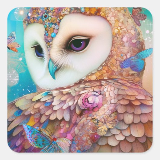 Surreal Owl Fantasy Art Quadratischer Aufkleber (Vorderseite)