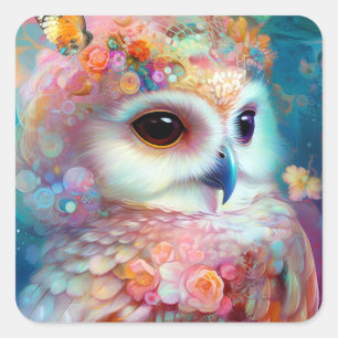 Surreal Owl Fantasy Art Quadratischer Aufkleber