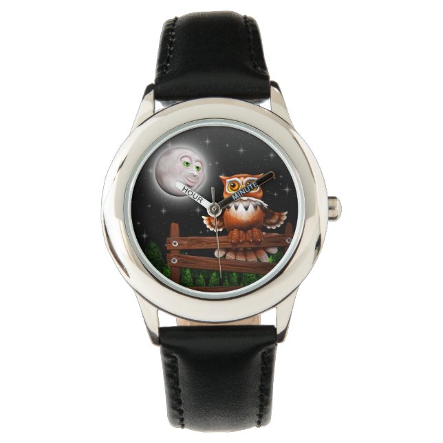 Surreal Owl und Moon Watch Armbanduhr (Vorderseite)