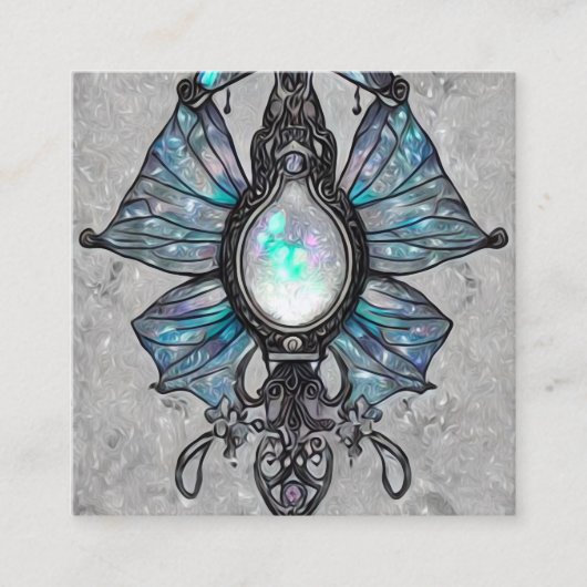 Surreal Painted Opal Wings Pendant Quadratische Visitenkarte (Vorderseite)