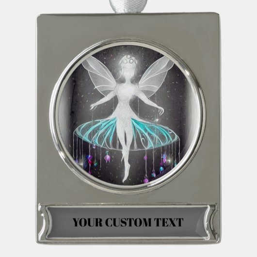Surreal Painted White Glow Fairy Banner-Ornament Silber (Vorderseite)