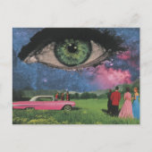 Surreal Party Retro People and Car Eye in Sky Postkarte (Vorderseite)