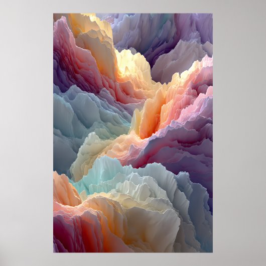 Surreal Pastel Rainbow Mountains Fantasy Landscape Poster (Vorne)