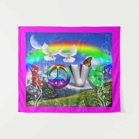 Surreal Peace and Liebe Art Wandteppich (Vorderseite (Horizontal))