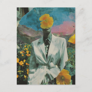 Surreal Person in Yellow Poppy Blume Collage Postkarte