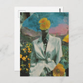 Surreal Person in Yellow Poppy Blume Collage Postkarte (Vorne/Hinten)
