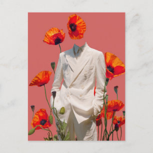 Surreal Person und Rote Blume - Mixed Media Collag Postkarte