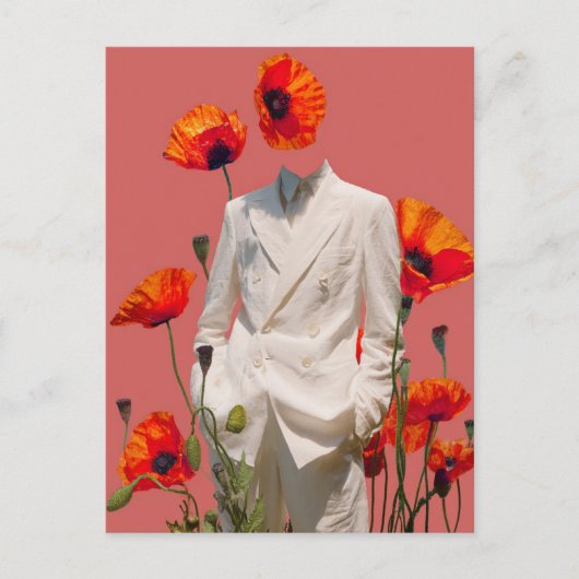 Surreal Person und Rote Blume - Mixed Media Collag Postkarte (Vorderseite)