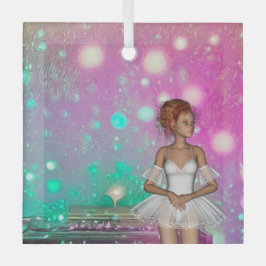 Surreal Piano Green & Pink Background & Ballerina Ornament Aus Glas